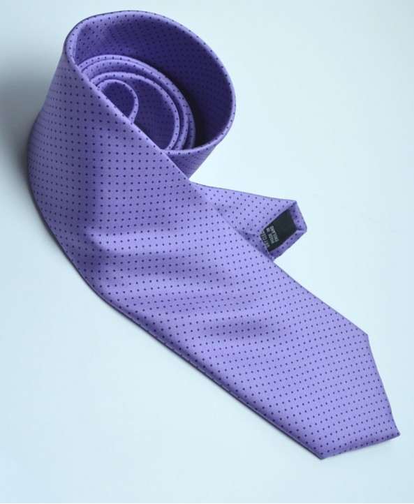 Fine Silk Spotted Tie with Blue Pin Dots on Mauve